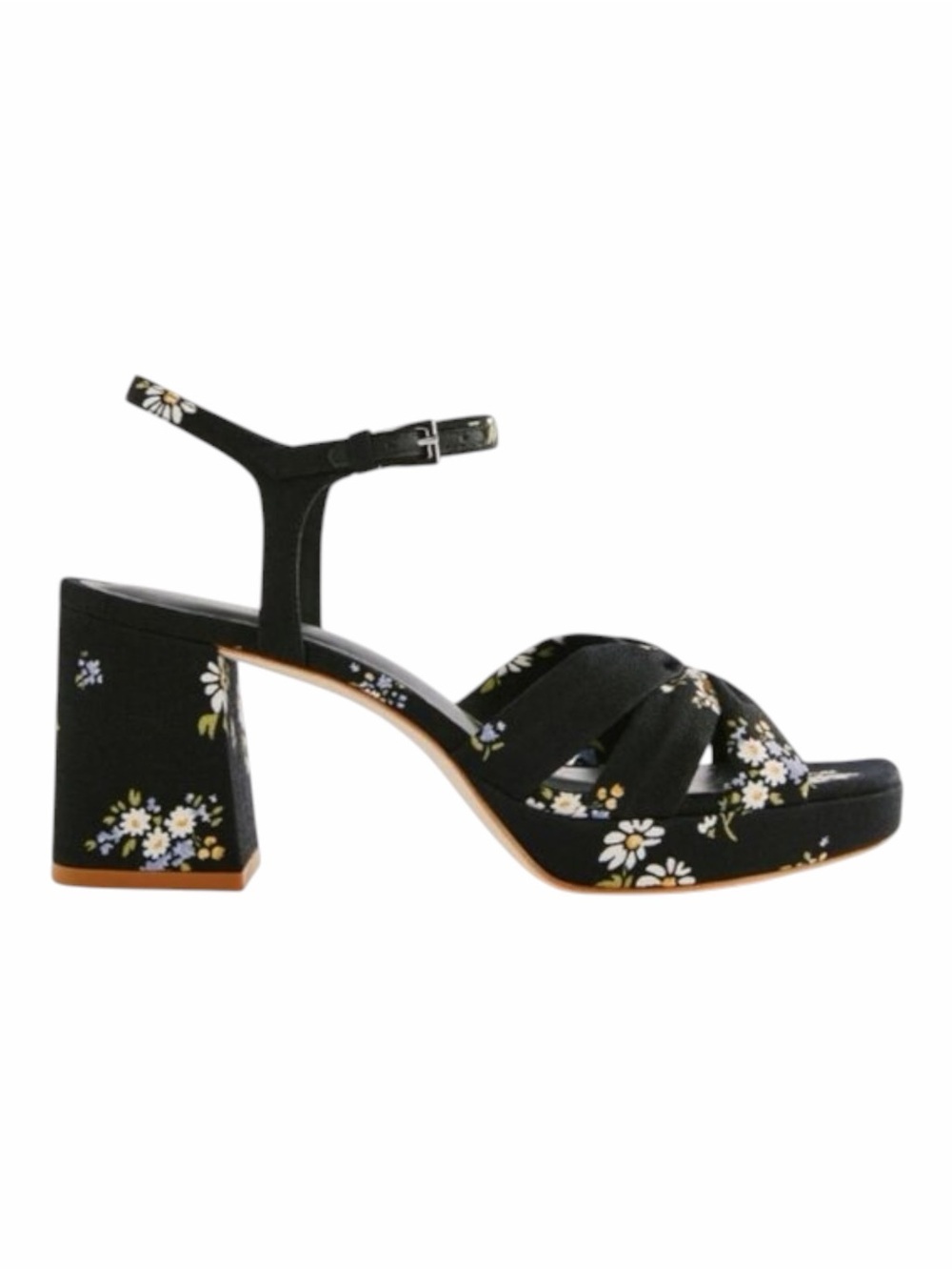 Reformation Maize Platform Sandal Floral Black in Daisy Crepe Size 11